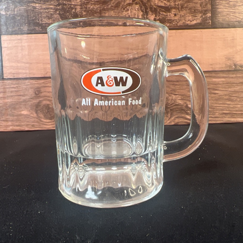 A&W All American Food Oval Logo Mini Miniature Clear Glass Mug Shot Glass 3.25"